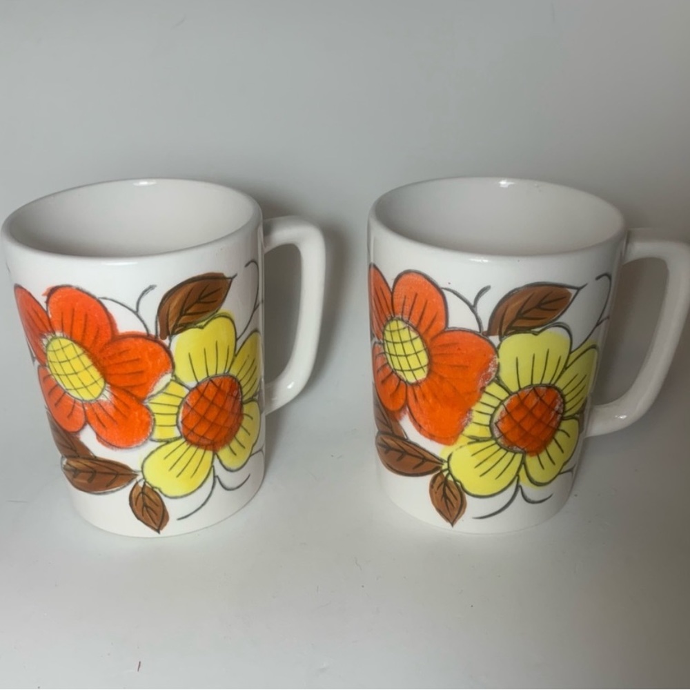 Vintage Flower Power Mugs Royal Sealy Japan Set 2